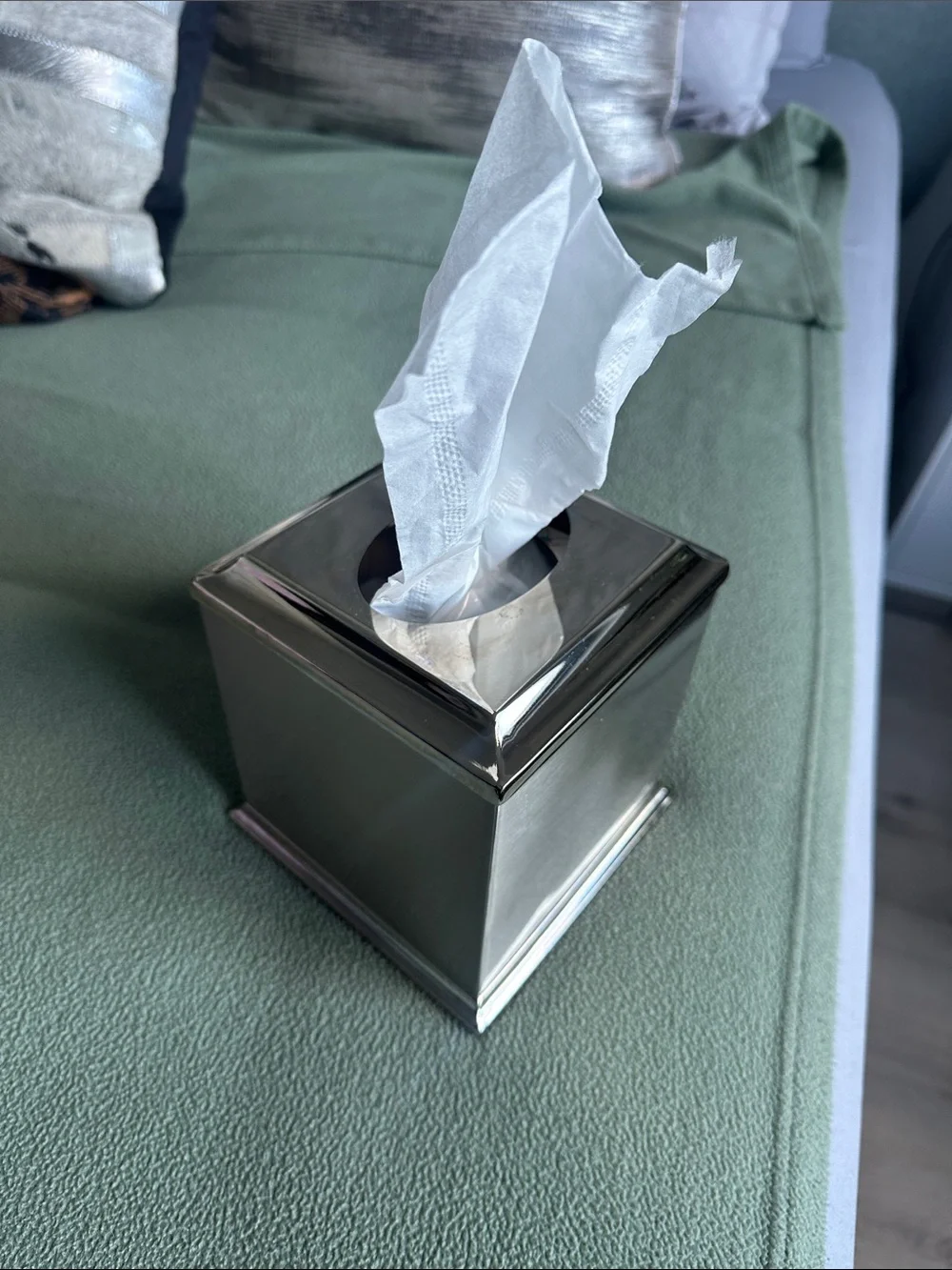 Stainless Steel Square Tissue Box Cover - Silver